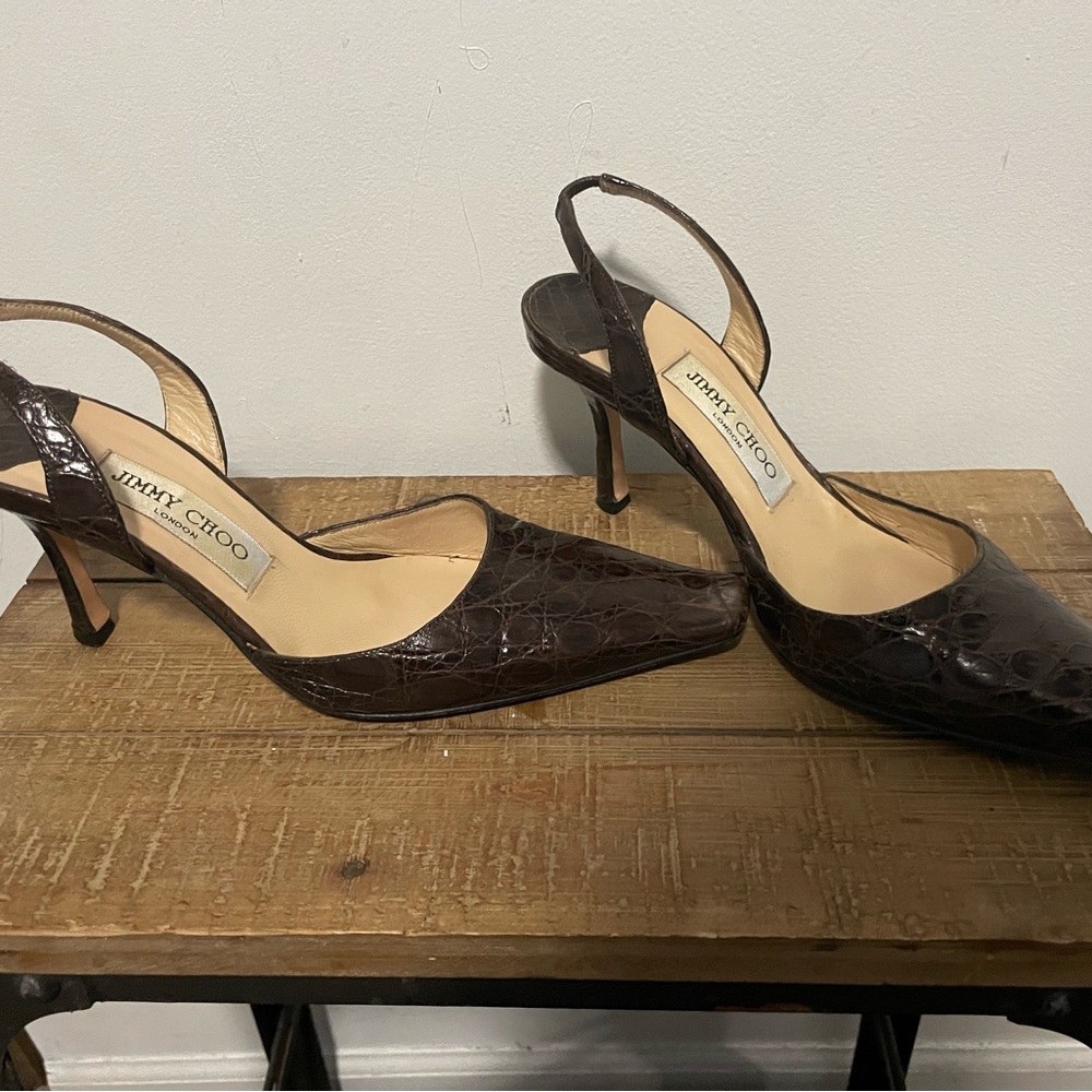 JIMMY CHOO Crocodile Embossed Slingback Pumps